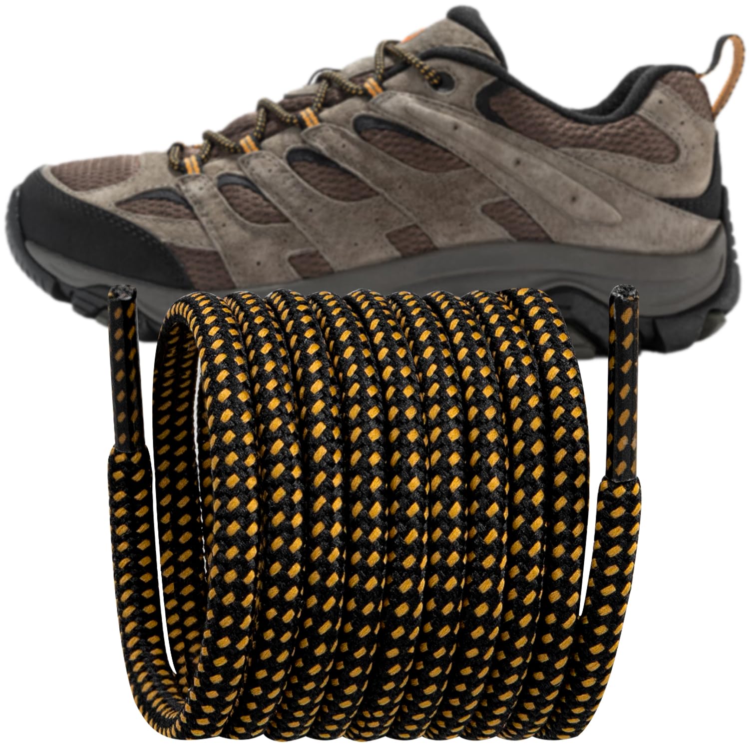 Endoto Shoelaces Replacement Round Laces for Merrell Moab Hiking Boots Shoes(Color:Black&YellowCombo,Size:44Inch)