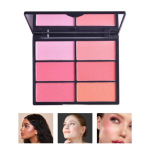 carmela 6-color blush palette, long lasting high pigment matte shimmer pressed powder blush for cheeks, highlighter and blush palette