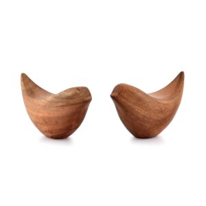 NIRMAN Acacia Wood Bird Statues Set Home Décor Bird Sculpture for Living Room, Bathroom, Office Modern Style Birds Decorative Ornaments (Set of 2) (4.5" x 2" x 2.5")