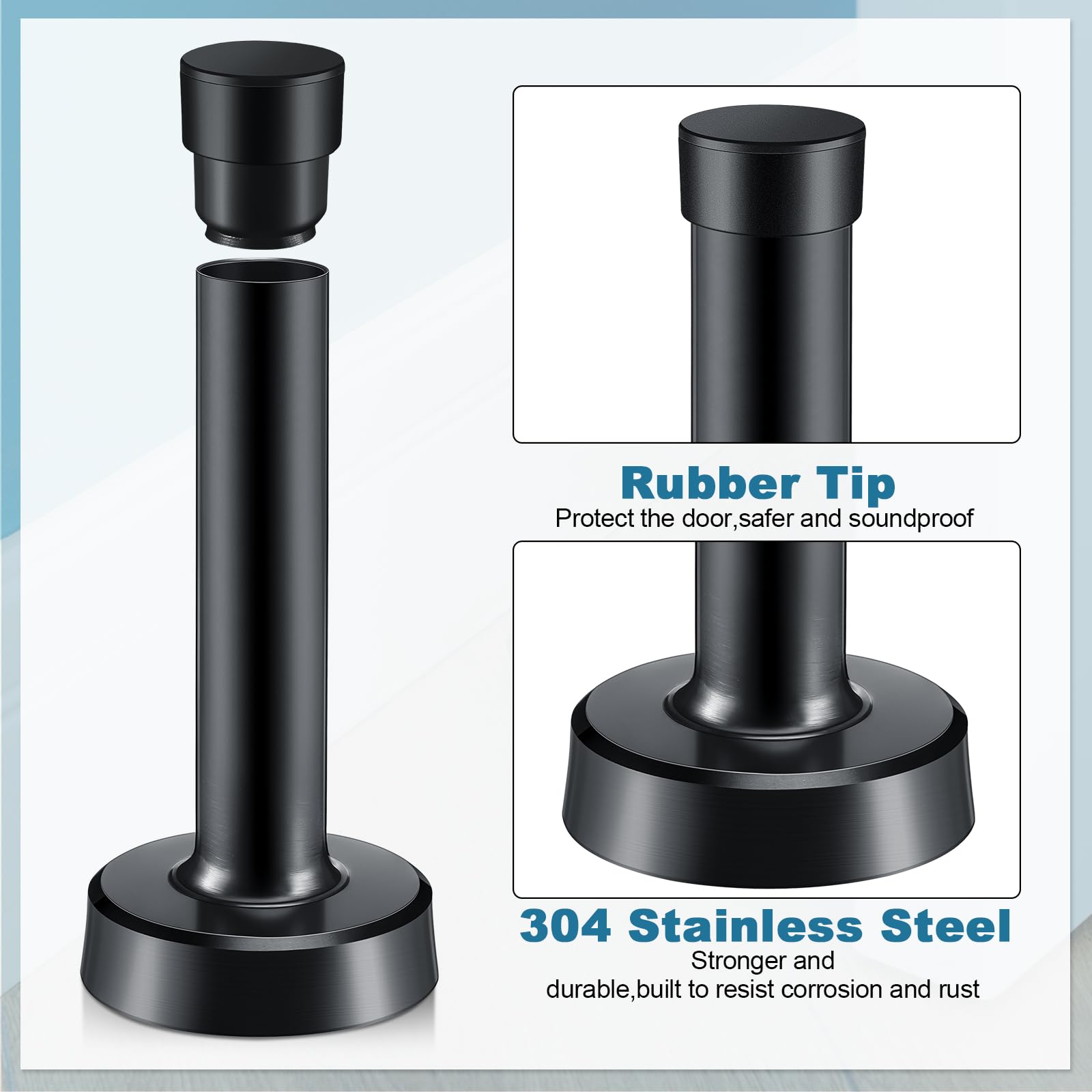 Hicarer 16 Pack Door Stoppers Black Matte Bottom of Door Stops 304 Stainless Steel 3.5" Heavy Duty Door Stopper with Rubber Tip Bumper Protector for Wall Door Sound Dampening