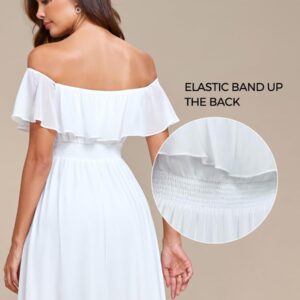 Ever-Pretty Women's Off Shoulder Ruffle Sleeve High Low A Line Chiffon White Bridesmaid Dress White US18