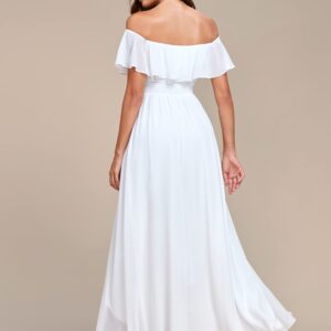 Ever-Pretty Women's Off Shoulder Ruffle Sleeve High Low A Line Chiffon White Bridesmaid Dress White US18