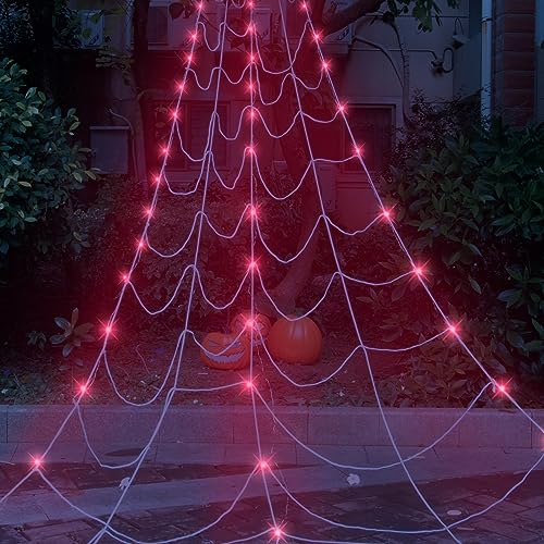 Halloween Decorations Outdoor 270'' Triangular LED Light Up Spider Web, Halloween Decor Indoor Clearance for Home Outside Yard Costumes Party Haunted House Garden Lawn