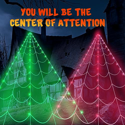 Halloween Decorations Outdoor 270'' Triangular LED Light Up Spider Web, Halloween Decor Indoor Clearance for Home Outside Yard Costumes Party Haunted House Garden Lawn