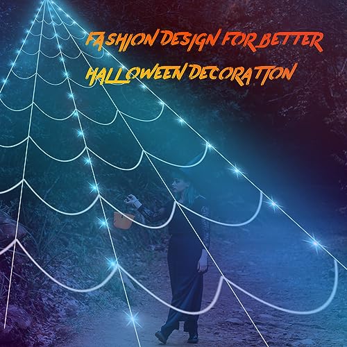 Halloween Decorations Outdoor 270'' Triangular LED Light Up Spider Web, Halloween Decor Indoor Clearance for Home Outside Yard Costumes Party Haunted House Garden Lawn