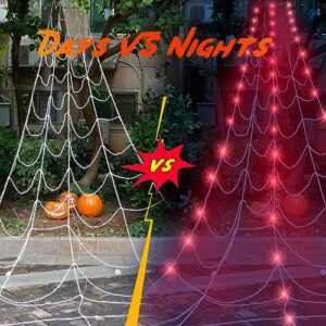 Halloween Decorations Outdoor 270'' Triangular LED Light Up Spider Web, Halloween Decor Indoor Clearance for Home Outside Yard Costumes Party Haunted House Garden Lawn