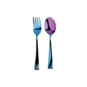ahimsa stainless steel forks & spoons | cutlery set | kids utensil set | 100% bpa free & dishwasher safe (iridescent blue)