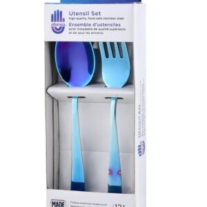 Ahimsa Stainless Steel Forks & Spoons | Cutlery Set | Kids Utensil Set | 100% BPA Free & Dishwasher Safe (Iridescent Blue)