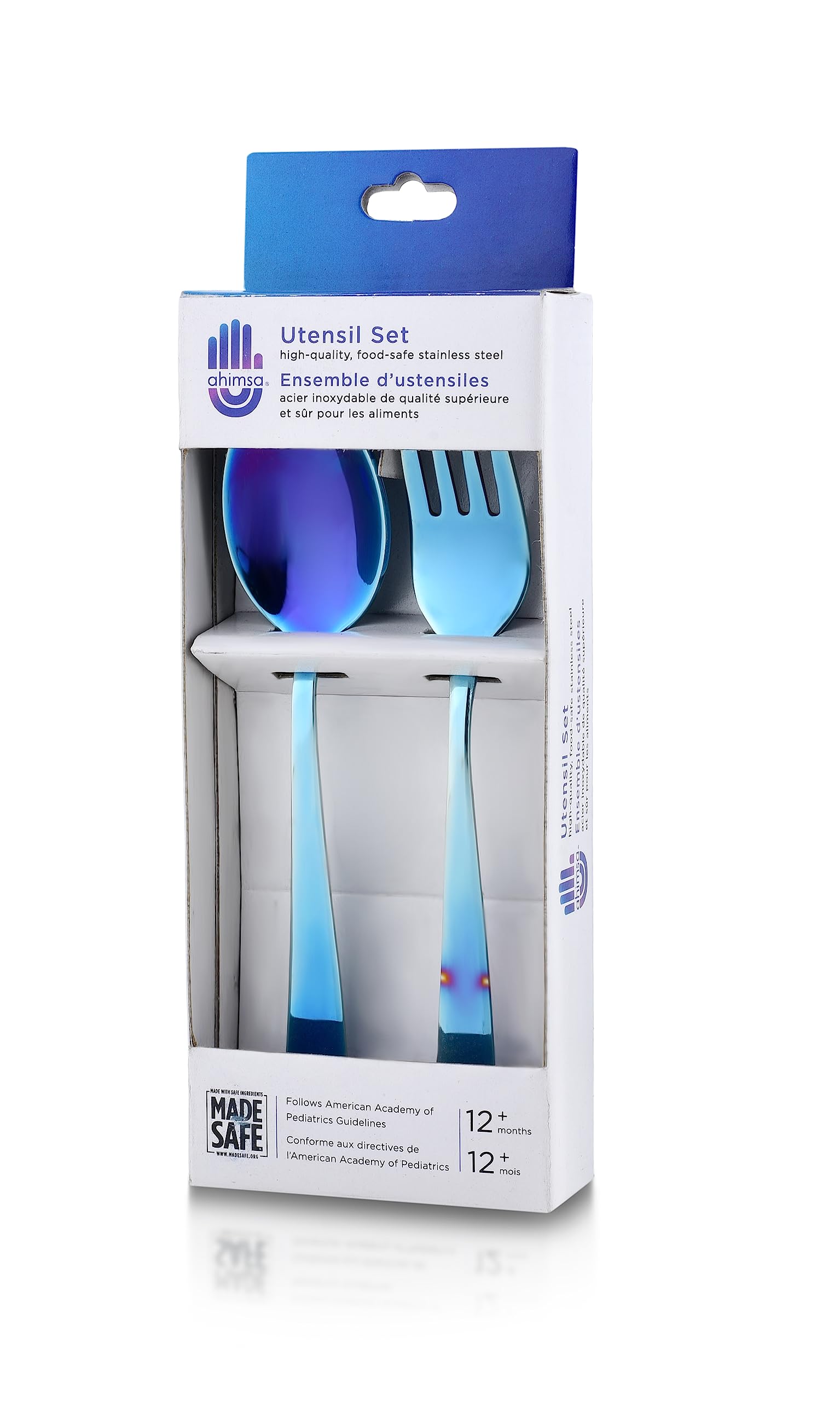 Ahimsa Stainless Steel Forks & Spoons | Cutlery Set | Kids Utensil Set | 100% BPA Free & Dishwasher Safe (Iridescent Blue)