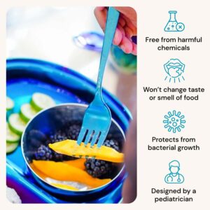 Ahimsa Stainless Steel Forks & Spoons | Cutlery Set | Kids Utensil Set | 100% BPA Free & Dishwasher Safe (Iridescent Blue)