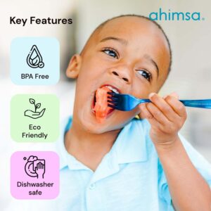 Ahimsa Stainless Steel Forks & Spoons | Cutlery Set | Kids Utensil Set | 100% BPA Free & Dishwasher Safe (Iridescent Blue)