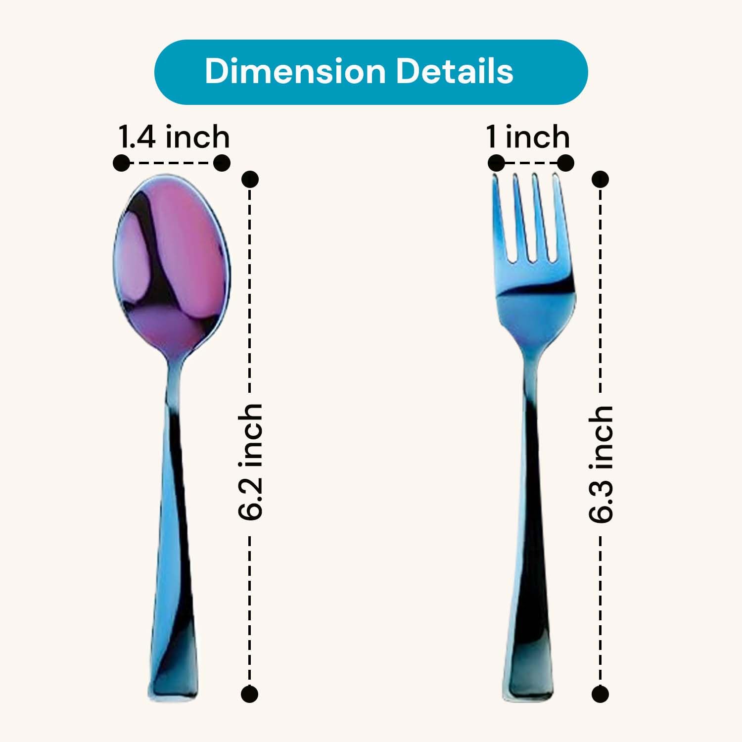 Ahimsa Stainless Steel Forks & Spoons | Cutlery Set | Kids Utensil Set | 100% BPA Free & Dishwasher Safe (Iridescent Blue)