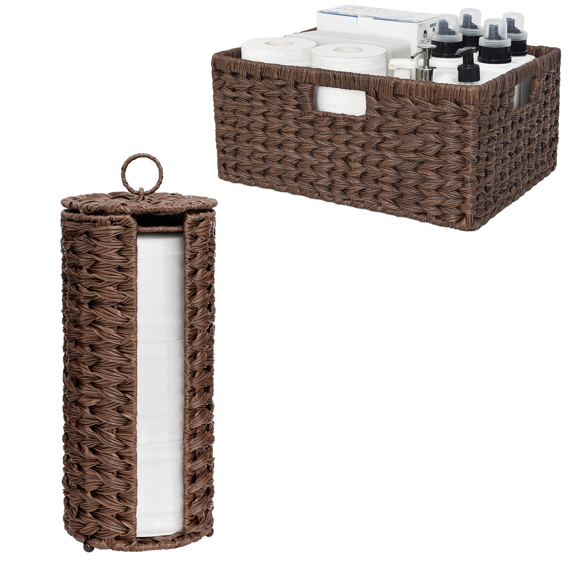 GRANNY SAYS Bundle of 1-Pack Toilet Paper Storage Stand & 1-PackExtra Large Wicker Storage Basket for Organizing