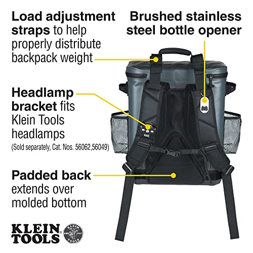 Klein Tools 80126 Cooler Backpack and Ice Pack Set, 30 Cans, Insulated, Rugged, Ideal for Jobsites, Hunting, Camping or The Beach, 3-Piece