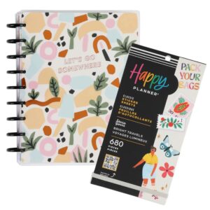 happy planner 18 month classic planner sticker pack bundle – bright travels - classic sized planner (7” x 9.75”) july 2023 – dec 2024 & 30 sheet sticker book, 680 stickers total
