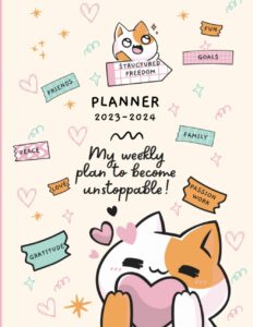 kiko's kawaii planner: the ultimate school year 2023-2024 organizer: adorable orange cat, pastel colors, monthly & yearly goals, class schedules, and self-care plans – a fun agenda for women and girls