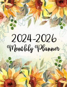 2024-2026 monthly planner: large 3 years from january to december 36 months schedule organizer with holidays and sunflower cover