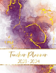 teacher planner 2023-2024: attendance record book for teachers from aug 2023 to july 2024 large weekly and monthly class organizer, 8.5 x 11 in", purple marble cover