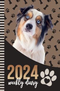 2024 weekly diary: 6x9 dated personal organizer / daily scheduler with checklist - to do list - note section - habit tracker / organizing gift / australian shepherd dog - paw print art cover