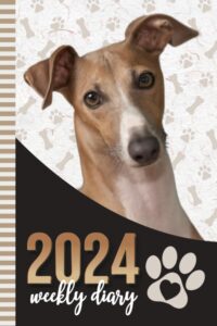 2024 weekly diary: 6x9 dated personal organizer / daily scheduler with checklist - to do list - note section - habit tracker / organizing gift / italian greyhound dog - paw print art cover