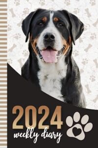 2024 weekly diary: 6x9 dated personal organizer / daily scheduler with checklist - to do list - note section - habit tracker / organizing gift / greater swiss mountain dog - paw print art cover