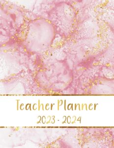 teacher planner 2023-2024: large weekly and monthly teacher calendar, 8.5 x 11 in", elementary and middle school teacher organizer, pink marble cover
