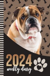 2024 weekly diary: 6x9 dated personal organizer / daily scheduler with checklist - to do list - note section - habit tracker / organizing gift / english bulldog dog - paw print art cover