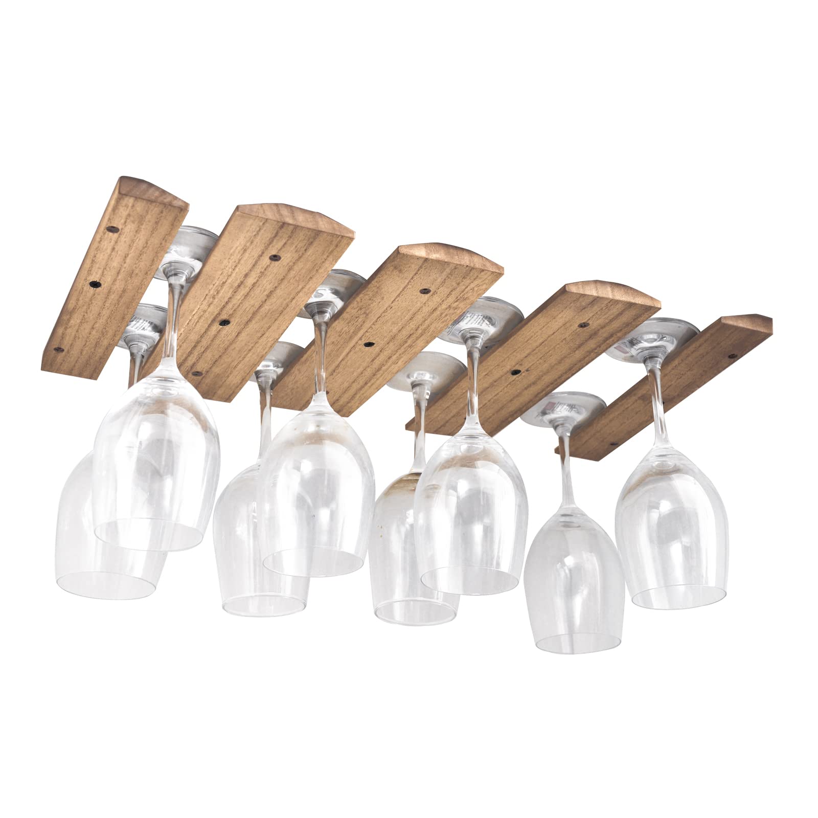 KIRIGEN Wine Glass Rack Hanger Under Cabinet Wood Stemware Holder Storage Wine Glass Holder Organizer Hanger for Kitchen(JBJ-DBR)