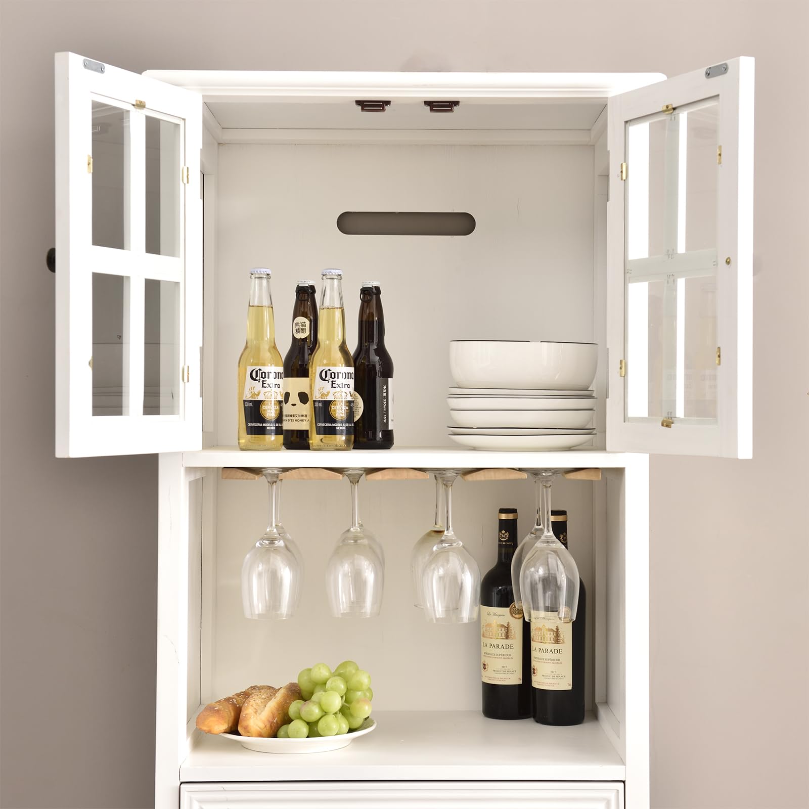 KIRIGEN Wine Glass Rack Hanger Under Cabinet Wood Stemware Holder Storage Wine Glass Holder Organizer Hanger for Kitchen(JBJ-DBR)