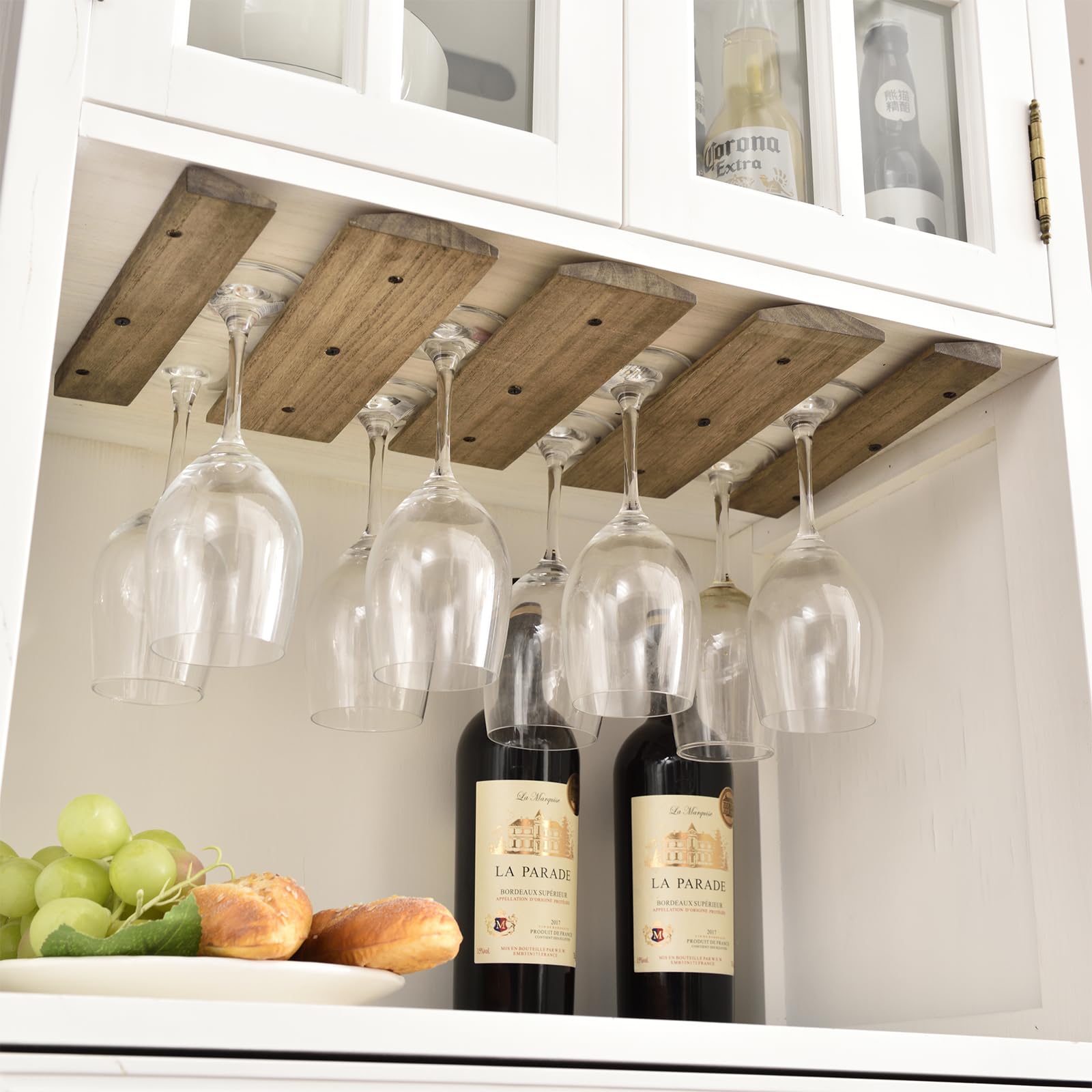 KIRIGEN Wine Glass Rack Hanger Under Cabinet Wood Stemware Holder Storage Wine Glass Holder Organizer Hanger for Kitchen(JBJ-DBR)