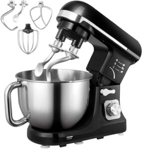 stand mixer fohere, with double dough hook, wire whip & beater, 6+ p speed tilt-head food mixer, pouring shield for home cooking, dishwasher safe stainless steel bowl with handle (black)