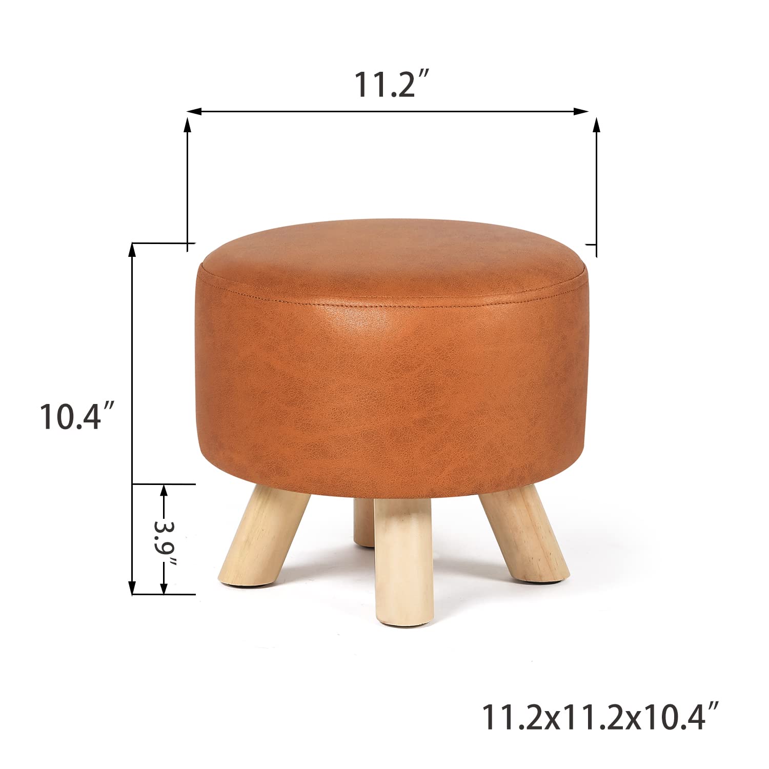 Homebeez Round Ottoman Stool Faux Leather Foot Rest, Small Footstool with Non-Skid Legs (Camel)