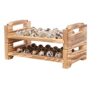 wooden quail pigeon egg holder countertop, 2-tier quail pigeon egg storage trays stackable for 48 fresh eggs, quail egg organizer rustic kitchen decoration, egg container rack