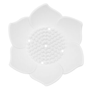 Dohia Soap Dishes with Draining Lotus Shower Steamer Tray Silicone Bathroom Soap Tray with Drain Non-Slip Soap Holder Floral Shaped Soap Saver D1-LHXZH (White)