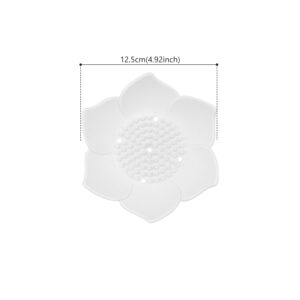 Dohia Soap Dishes with Draining Lotus Shower Steamer Tray Silicone Bathroom Soap Tray with Drain Non-Slip Soap Holder Floral Shaped Soap Saver D1-LHXZH (White)