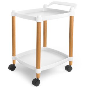 rolling utility cart with wheels storage cart on wheels, side table end bedside table white