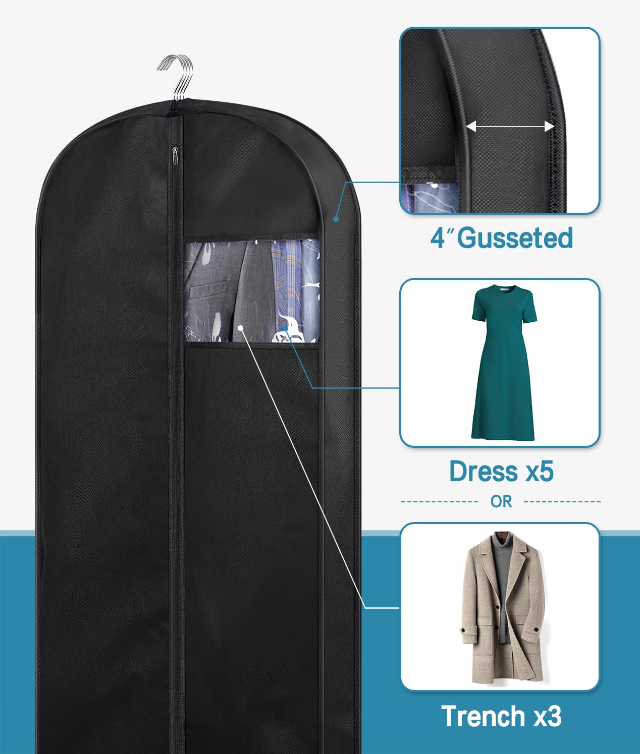 KIMBORA 43" Garment Bags for Hanging Clothes(10 Packs) & 54" Suit Bags for Closet Storage(3 Packs)