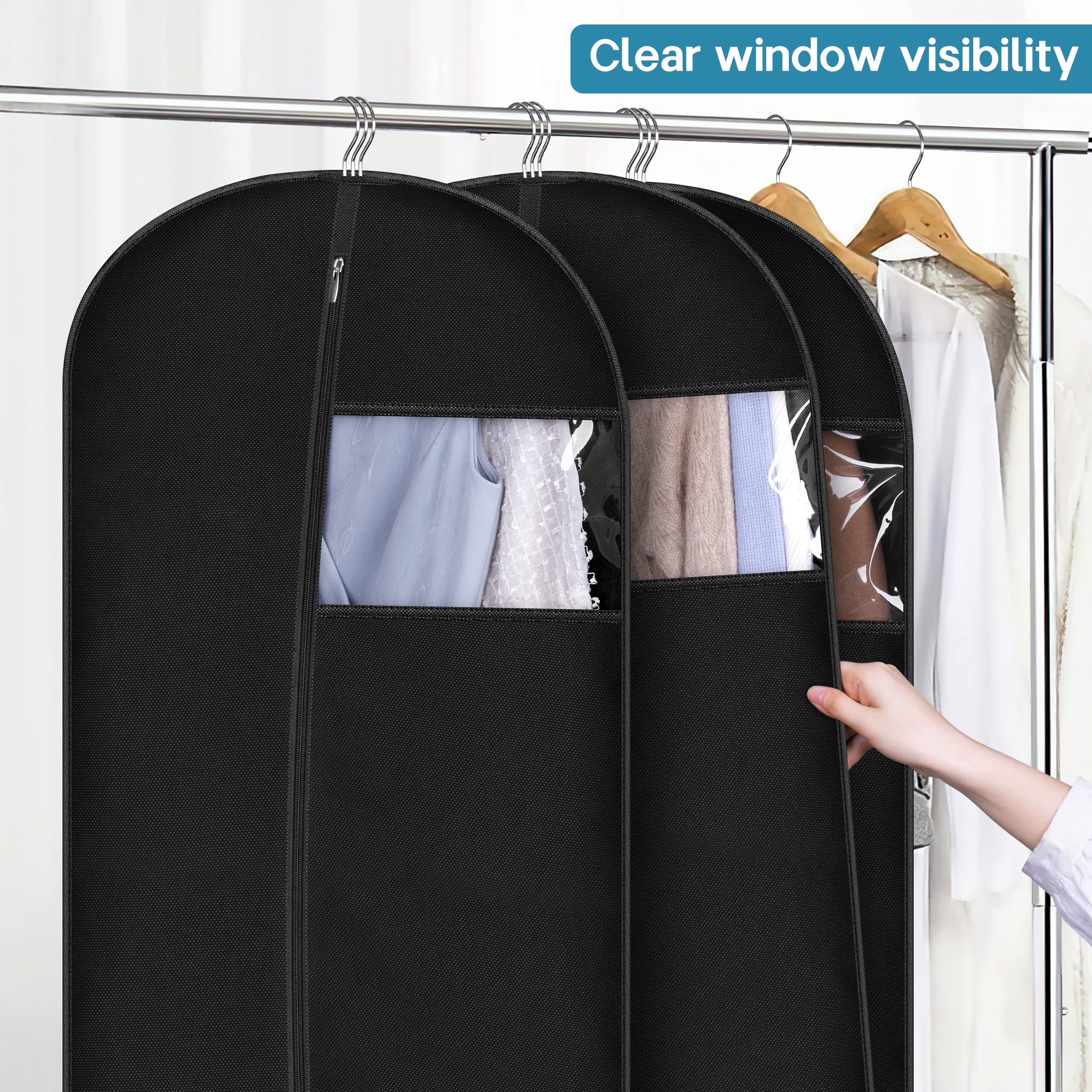 KIMBORA 43" Garment Bags for Hanging Clothes(10 Packs) & 54" Suit Bags for Closet Storage(3 Packs)