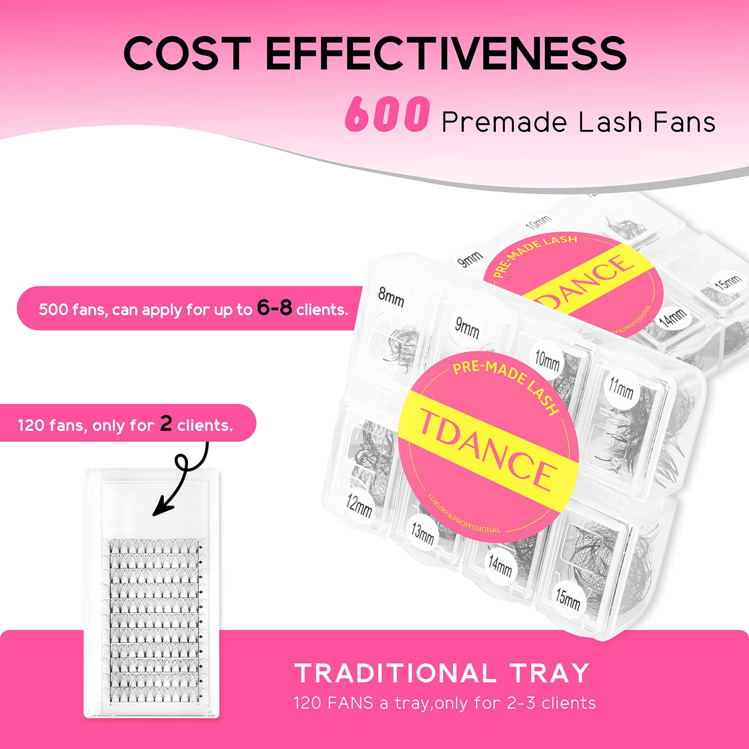 TDANCE YY Eyelashes Extension Lashes C Curl 0.07mm Thickness 8-15mm + Loose Fans 8D 0.05mm Thickness D Curl 8-15mm Mixed Length