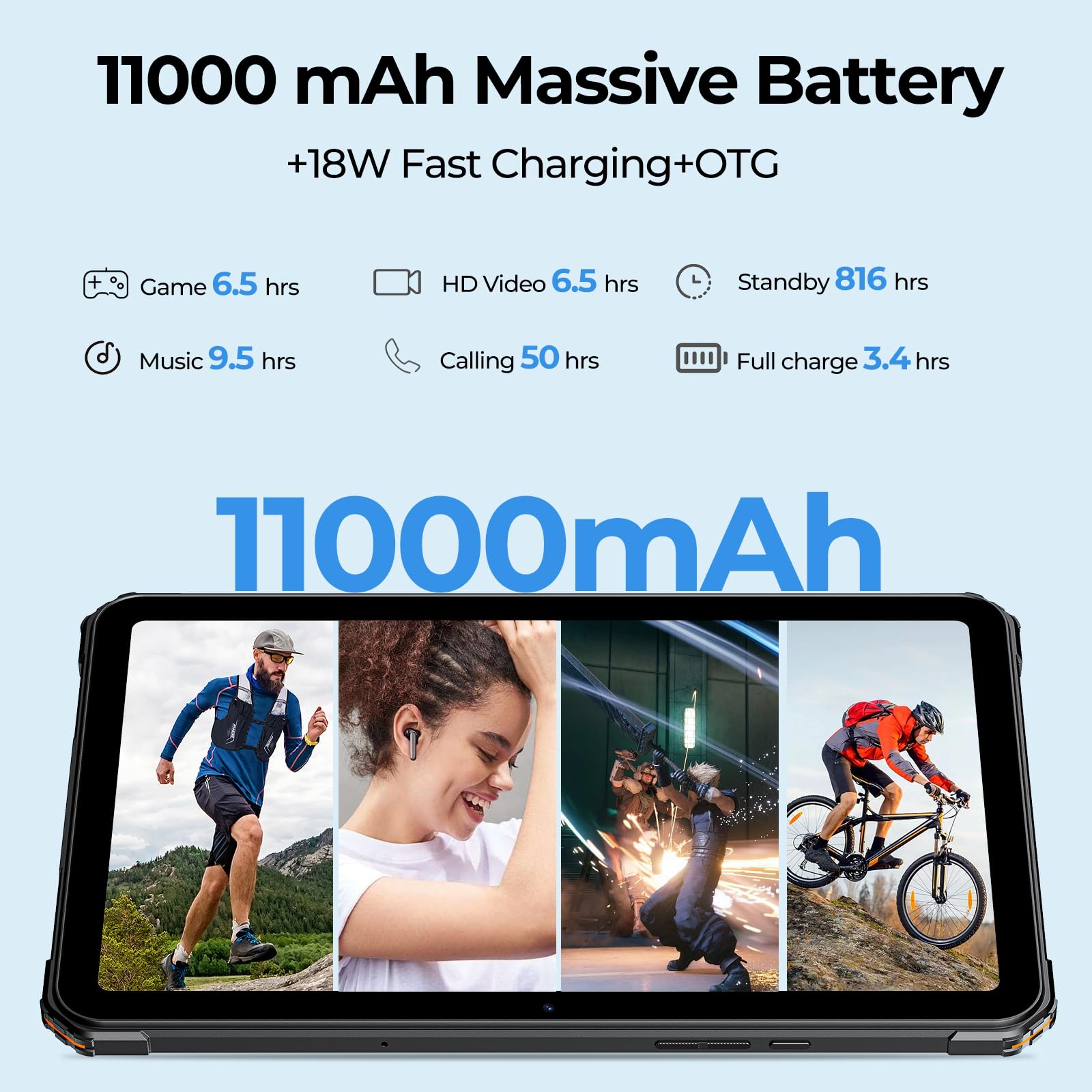 FOSSIBOT DT1 10.4 inch Android 13 Tablet,11000mAh Rugged Tablet 2K FHD+16GB+256GB Tablet 48MP+16MP Camera Smart Tablet IP68-69K Waterproof Tablet 4G Dual SIM+5G WiFi Tablet 18W Fast Charging/OTG/1TB