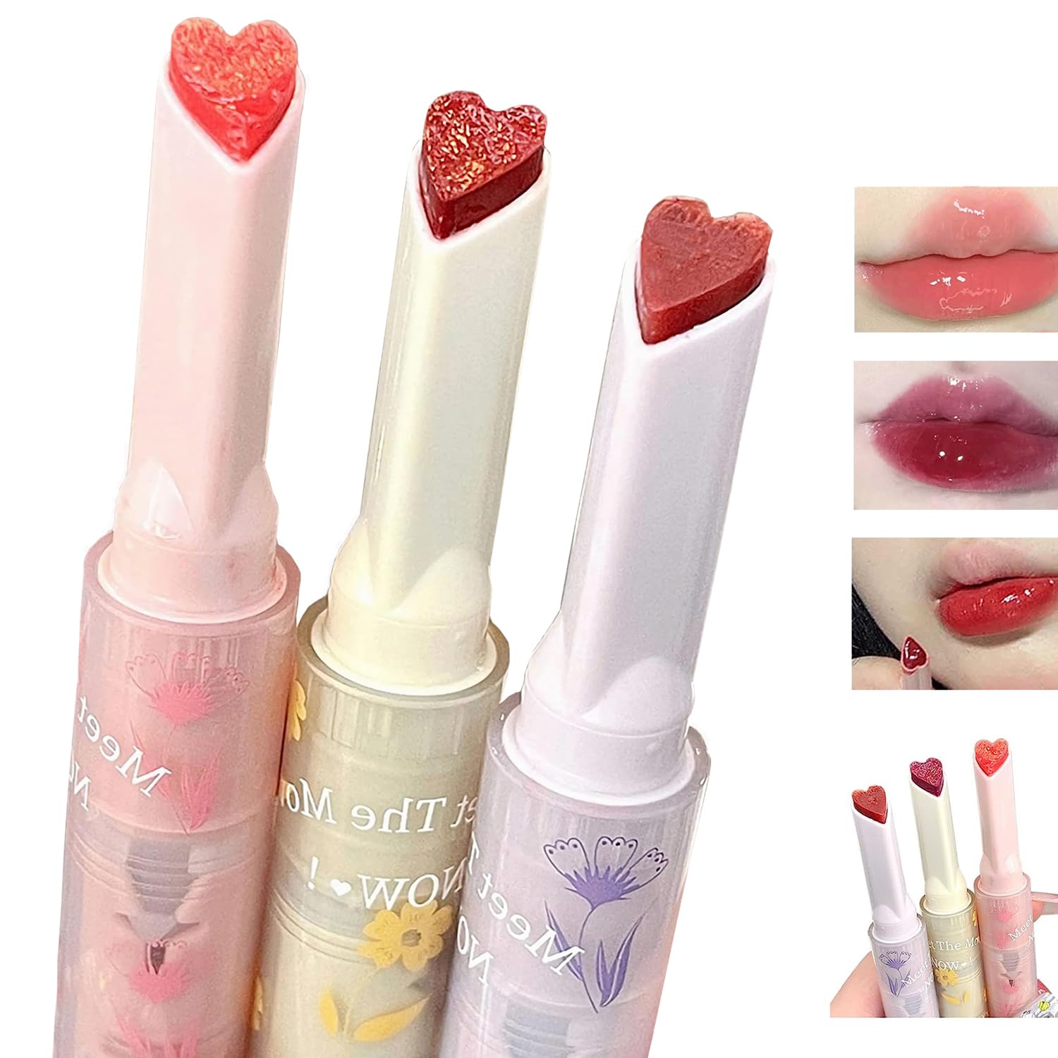 Yishifa 3 Colors Jelly Lipstick,Tinted Jelly Lip Gloss Heart Shape Lip Stain,Mirror Hydrating Jelly Lip Balm,Moisturizing Heart Lipstick,Non-Sticky,Vivid Color Glossy Lip Gloss Lip Makeup