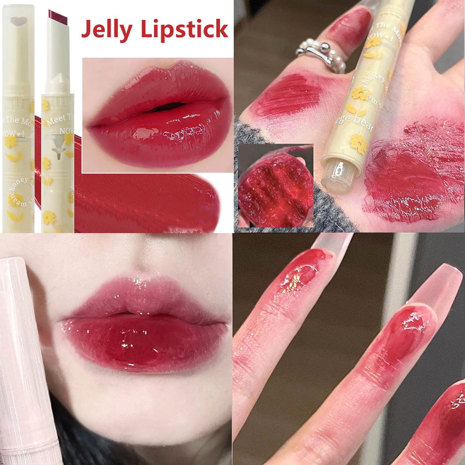 Yishifa 3 Colors Jelly Lipstick,Tinted Jelly Lip Gloss Heart Shape Lip Stain,Mirror Hydrating Jelly Lip Balm,Moisturizing Heart Lipstick,Non-Sticky,Vivid Color Glossy Lip Gloss Lip Makeup