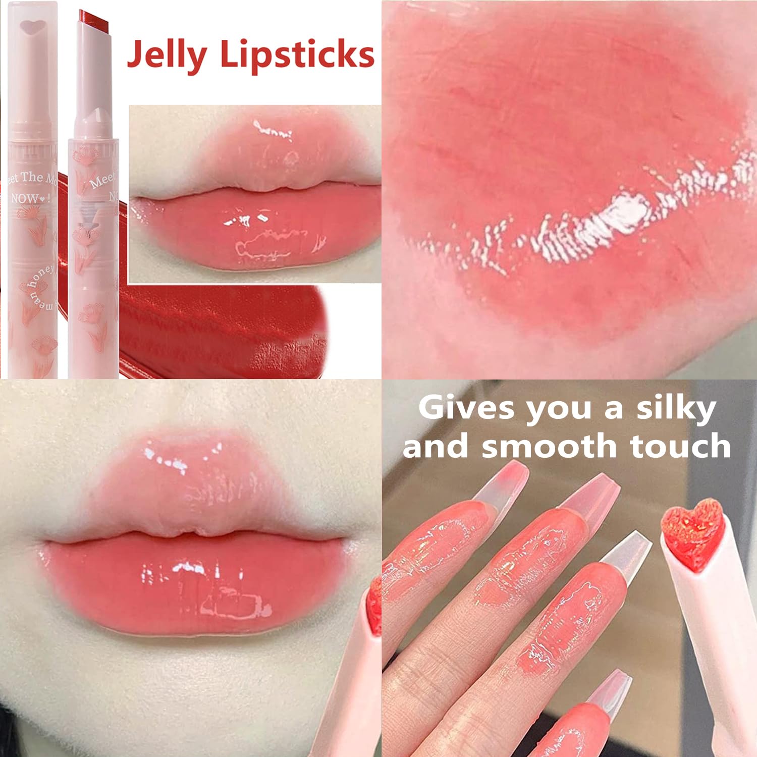 Yishifa 3 Colors Jelly Lipstick,Tinted Jelly Lip Gloss Heart Shape Lip Stain,Mirror Hydrating Jelly Lip Balm,Moisturizing Heart Lipstick,Non-Sticky,Vivid Color Glossy Lip Gloss Lip Makeup