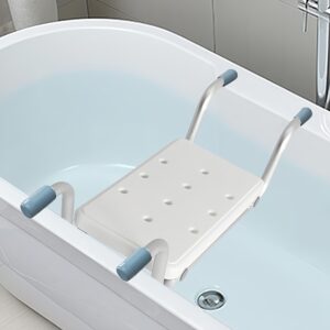 heavy duty bath bench seat, suspended bath tub shower chair aluminum alloy bathtub benches bathing seat for elderly adults seniors disabled or injured, length adjustable universal fit, 260lbs load
