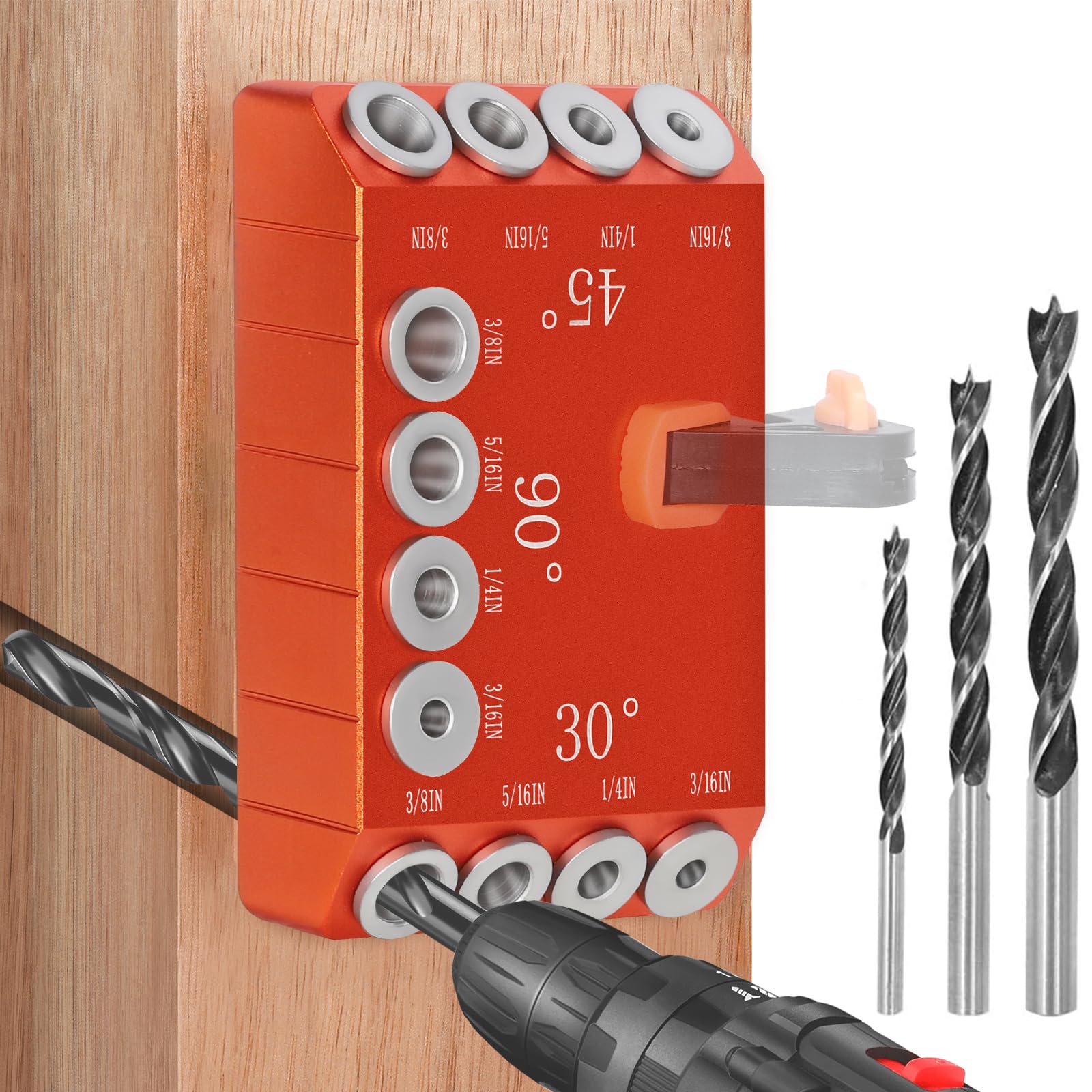 Steel DN Mate 30 45 90 Degree Angle 4 Sizes Drill Guide for Cable Railing Lag Screw Wood Post, Durable Aluminum Drill Hole Guide Jig for Angled/Straight Holes for Deck Cable Stair Handrail DG12