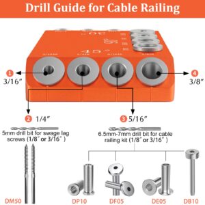 Steel DN Mate 30 45 90 Degree Angle 4 Sizes Drill Guide for Cable Railing Lag Screw Wood Post, Durable Aluminum Drill Hole Guide Jig for Angled/Straight Holes for Deck Cable Stair Handrail DG12