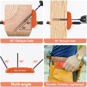 Steel DN Mate 30 45 90 Degree Angle 4 Sizes Drill Guide for Cable Railing Lag Screw Wood Post, Durable Aluminum Drill Hole Guide Jig for Angled/Straight Holes for Deck Cable Stair Handrail DG12