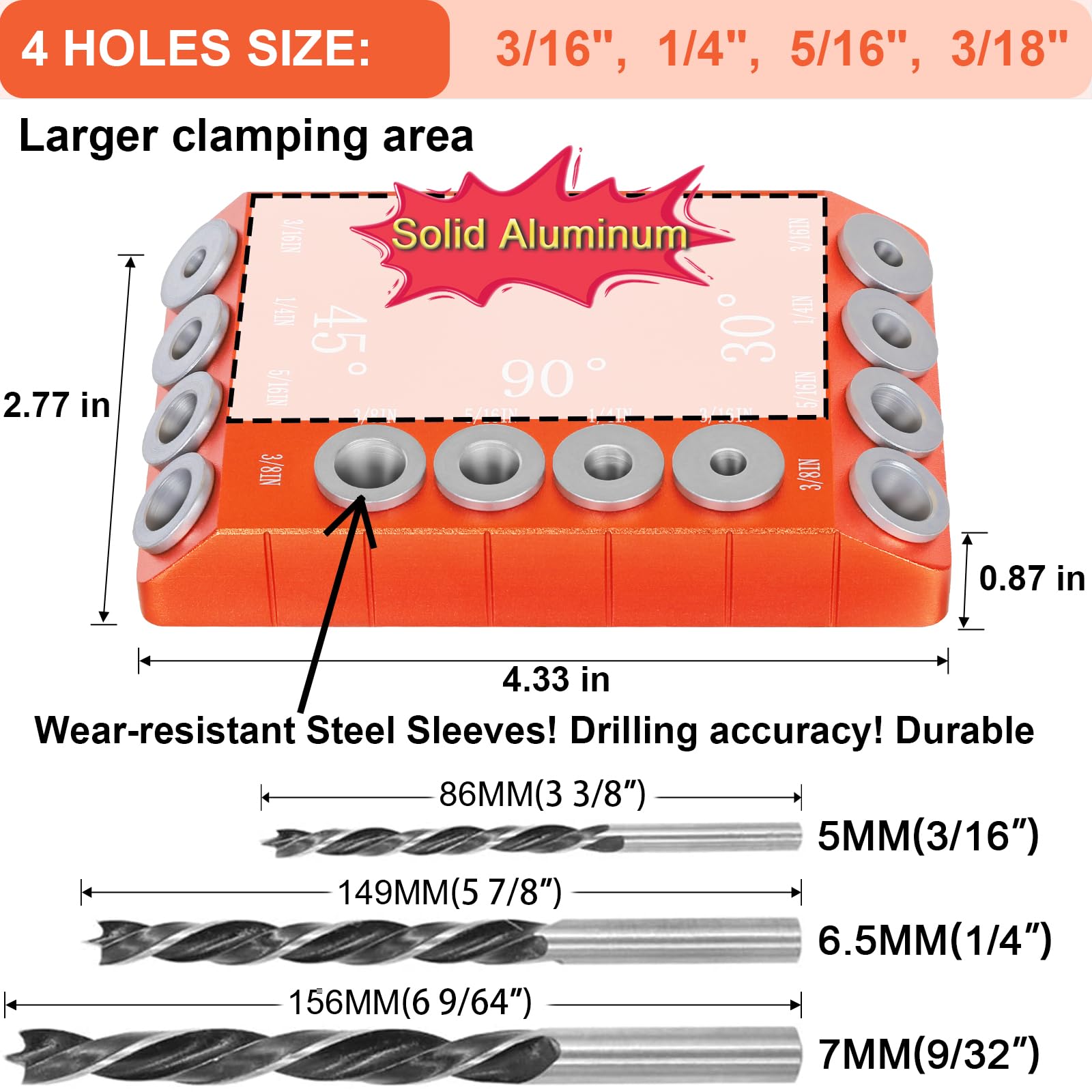 Steel DN Mate 30 45 90 Degree Angle 4 Sizes Drill Guide for Cable Railing Lag Screw Wood Post, Durable Aluminum Drill Hole Guide Jig for Angled/Straight Holes for Deck Cable Stair Handrail DG12