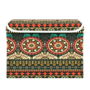 Kigai Boho Mandala Style Storage Basket 16.5x12.6x11.8 In Collapsible Fabric Storage Cubes Organizer Large Storage Bin with Lids and Handles for Shelves Bedroom Closet Office