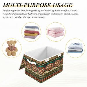 Kigai Boho Mandala Style Storage Basket 16.5x12.6x11.8 In Collapsible Fabric Storage Cubes Organizer Large Storage Bin with Lids and Handles for Shelves Bedroom Closet Office